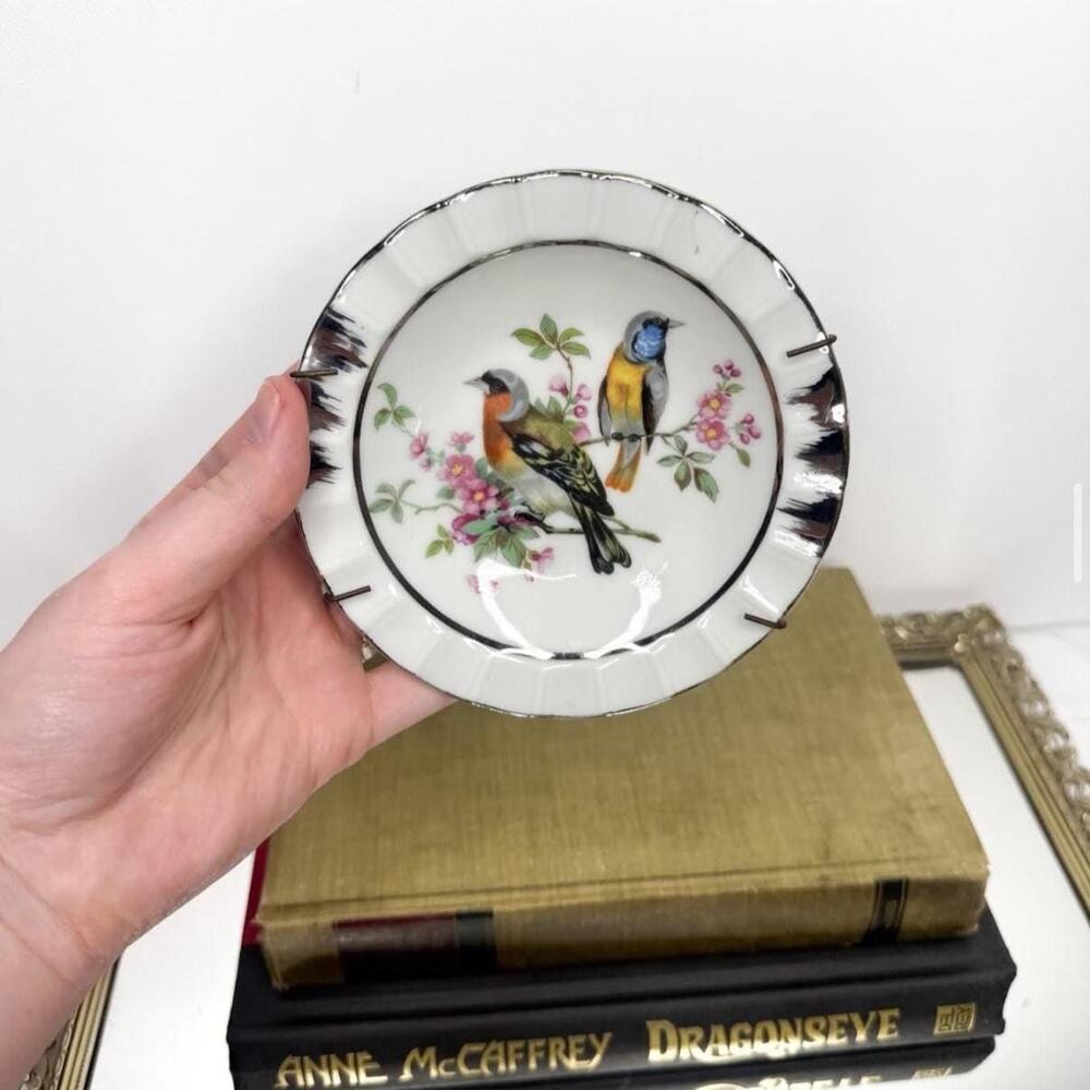 Vintage Japan Bird Plate Gold Trim Porcelain Wall Gallery Decor to Hang